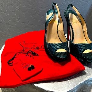 Genuine Christian Louboutin-metallic blue open toe sling back size 36.5 (6.5)